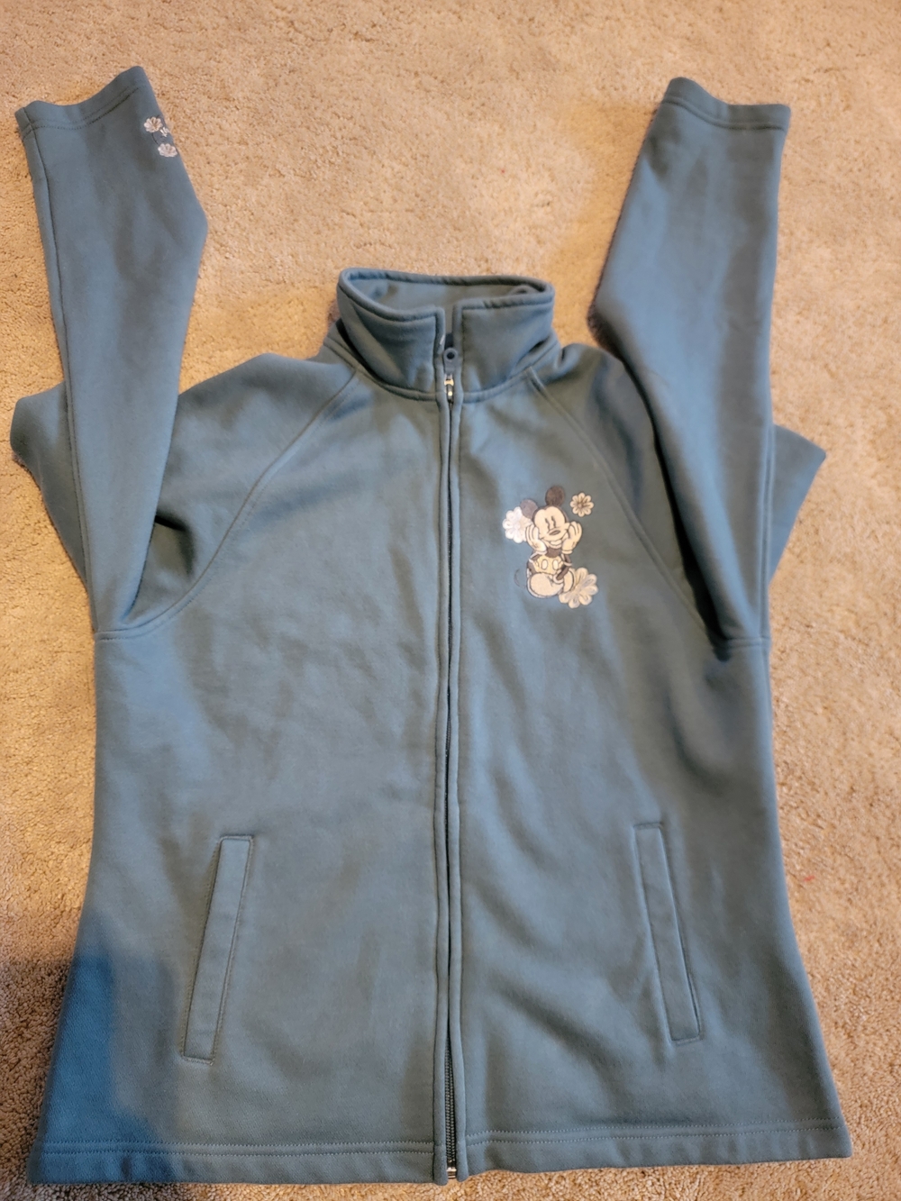 Disney Teal Blue Full-Zip Women's Fleece Jacket with Character Patch